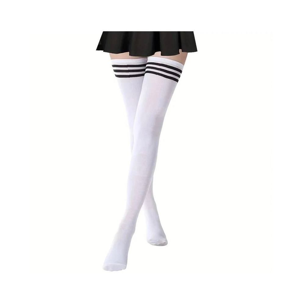 White with Black Stripes Thick Over the Knee Thigh High Socks ONE SIZE Punk NEW